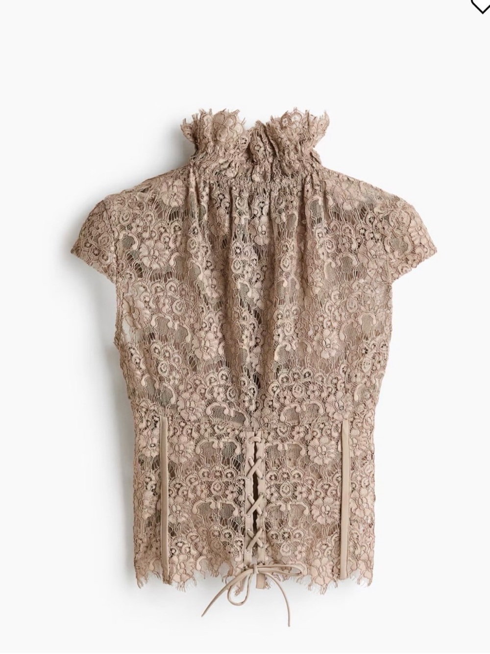 H&M Taupe Lace High-Neck Cap Sleeve Blouse